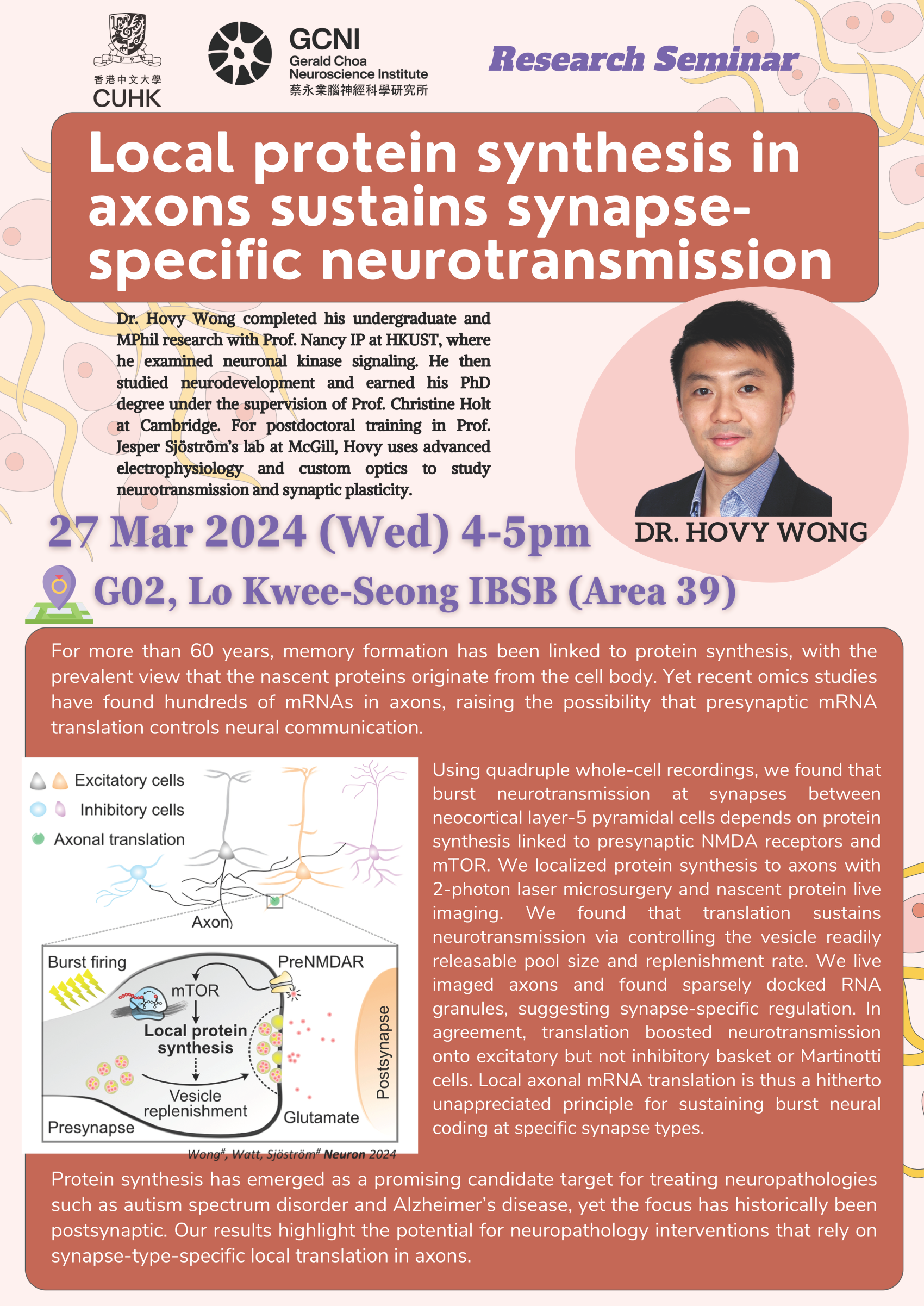 Research Seminar: Local protein synthesis in axons sustains synapse-specific neurotransmission