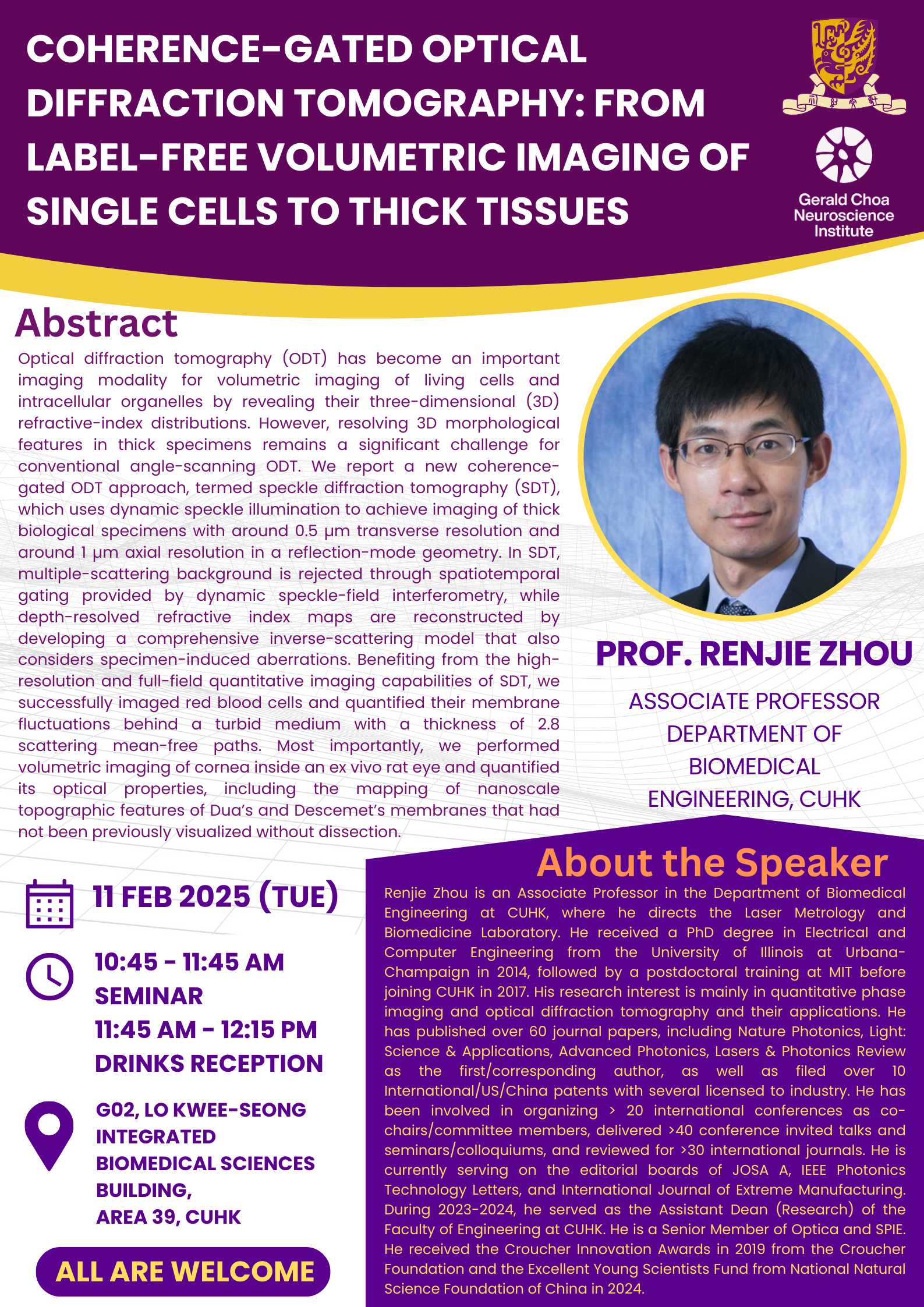 Seminar: Coherence-gated optical diffraction tomography: from label-free volumetric imaging of single cells to thick tissues