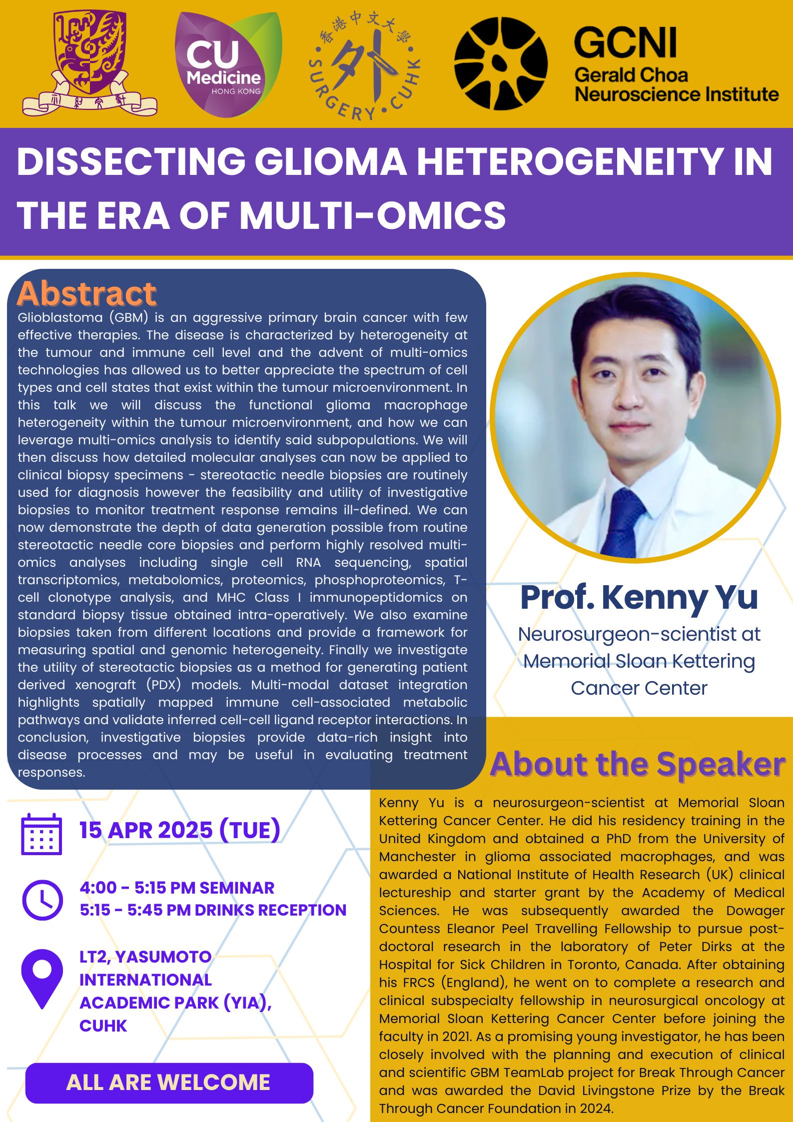 Seminar - Dissecting Glioma Heterogeneity in the Era of Multi-omics​