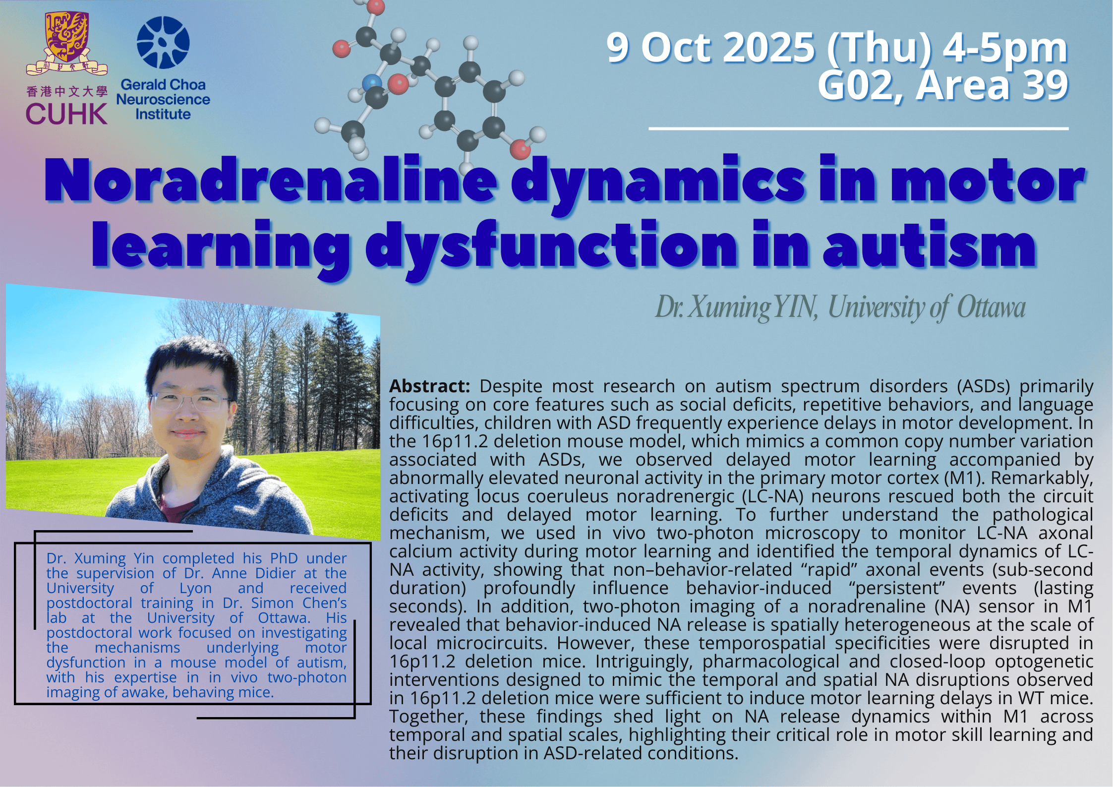 Seminar -  Noradrenaline dynamics in motor learning dysfunction in autism